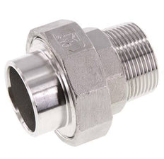 Rechte Koppeling R1 1/4" Buitendraad X 42,4mm met Laseinde In RVS met Vlakke Afdichting PTFE 16bar
