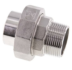 Rechte Koppeling R1 1/4" Buitendraad X 42,4mm met Laseinde In RVS met Vlakke Afdichting PTFE 16bar