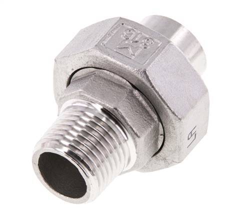 Rechte Koppeling R1/2'' Buitendraad X 21,3mm met Laseinde RVS met Vlakke Afdichting PTFE 16bar