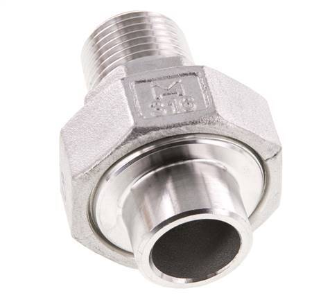 Rechte Koppeling R1/2'' Buitendraad X 21,3mm met Laseinde RVS met Vlakke Afdichting PTFE 16bar