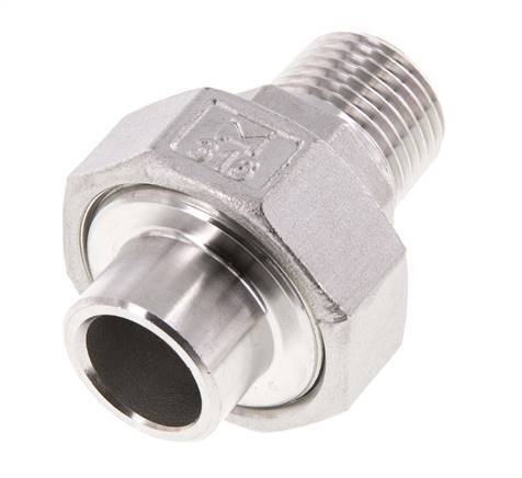 Rechte Koppeling R1/2'' Buitendraad X 21,3mm met Laseinde RVS met Vlakke Afdichting PTFE 16bar