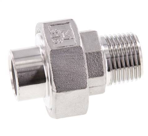 Rechte Koppeling R1/2'' Buitendraad X 21,3mm met Laseinde RVS met Vlakke Afdichting PTFE 16bar