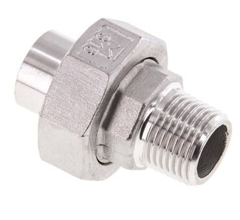 Rechte Koppeling R1/2'' Buitendraad X 21,3mm met Laseinde RVS met Vlakke Afdichting PTFE 16bar