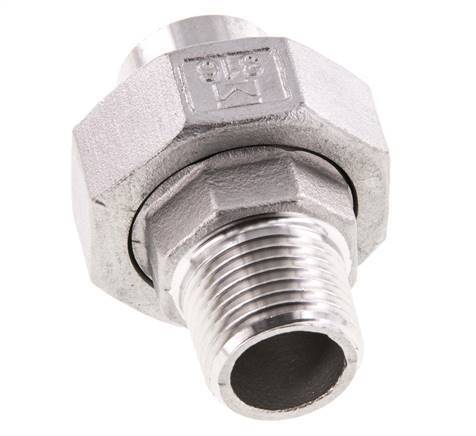 Rechte Koppeling R1/2'' Buitendraad X 21,3mm met Laseinde RVS met Vlakke Afdichting PTFE 16bar