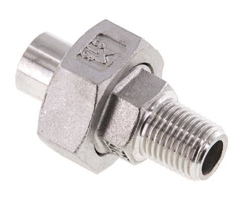 Rechte Koppeling R1/4" Buitendraad X 13,5mm met Laseinde In RVS met Vlakke Afdichting PTFE 16bar