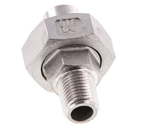 Rechte Koppeling R1/4" Buitendraad X 13,5mm met Laseinde In RVS met Vlakke Afdichting PTFE 16bar