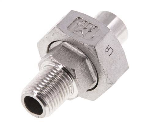Rechte Koppeling R1/4" Buitendraad X 13,5mm met Laseinde In RVS met Vlakke Afdichting PTFE 16bar