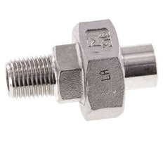 Rechte Koppeling R1/4" Buitendraad X 13,5mm met Laseinde In RVS met Vlakke Afdichting PTFE 16bar