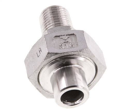 Rechte Koppeling R1/4" Buitendraad X 13,5mm met Laseinde In RVS met Vlakke Afdichting PTFE 16bar
