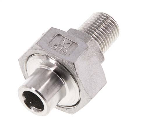 Rechte Koppeling R1/4" Buitendraad X 13,5mm met Laseinde In RVS met Vlakke Afdichting PTFE 16bar