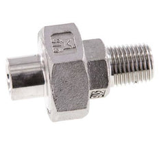 Rechte Koppeling R1/4" Buitendraad X 13,5mm met Laseinde In RVS met Vlakke Afdichting PTFE 16bar