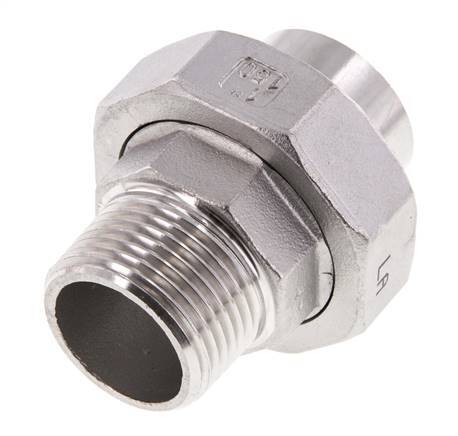 Rechte Aansluiting R1'' Mannelijk X 33,7mm Laseinde RVS Vlakke Afdichting PTFE 16bar