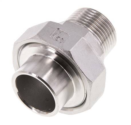 Rechte Aansluiting R1'' Mannelijk X 33,7mm Laseinde RVS Vlakke Afdichting PTFE 16bar