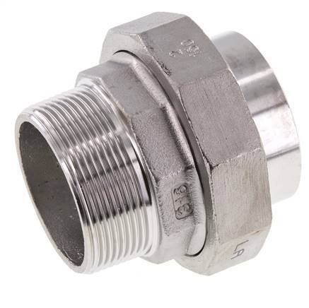Rechte Koppeling R2" Buitendraad X 60.3mm Laseind RVS Vlakke Afdichting PTFE 16bar