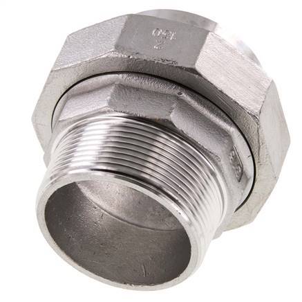 Rechte Koppeling R2" Buitendraad X 60.3mm Laseind RVS Vlakke Afdichting PTFE 16bar
