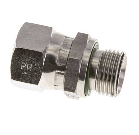 JIC Verloopnippel UNF 7/8''-14 Binnendraad X G1/2'' Buitendraad Regelbaar RVS 210bar