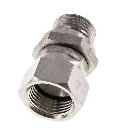 JIC Verloopnippel UNF 7/8''-14 Binnendraad X G1/2'' Buitendraad Regelbaar RVS 210bar