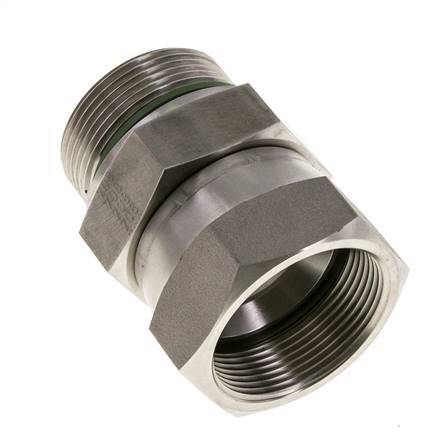 JIC Verloopnippel UN 1-7/8''-12 Binnendraad X G1 1/2'' Buitendraad Verstelbaar RVS 105bar