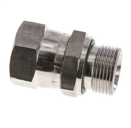 JIC Verloopnippel UN 1-1/16''-12 Binnendraad X G3/4'' Buitendraad Verstelbaar RVS 210bar