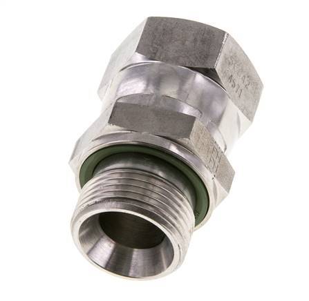 JIC Verloopnippel UN 1-1/16''-12 Binnendraad X G3/4'' Buitendraad Verstelbaar RVS 210bar