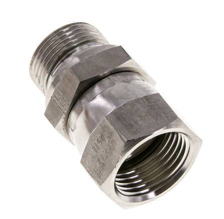 JIC Verloopnippel UN 1-1/16''-12 Binnendraad X G3/4'' Buitendraad Verstelbaar RVS 210bar