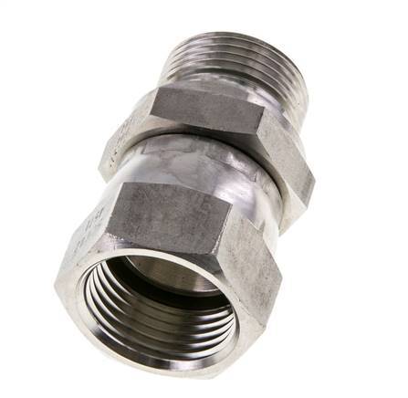 JIC Verloopnippel UN 1-1/16''-12 Binnendraad X G3/4'' Buitendraad Verstelbaar RVS 210bar
