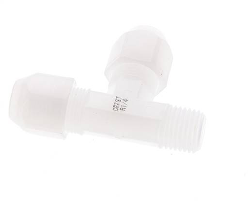 6x8mm & R1/4'' PVDF Right Angle Tee Hose Fitting with Male Threads 10bar/145psi