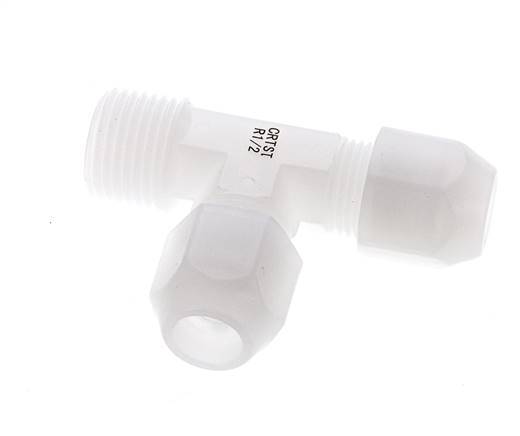 10x12mm & R1/2'' PVDF Right Angle Tee Hose Fitting with Male Threads 10bar/145psi