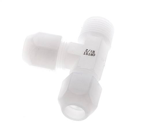 10x12mm & R1/2'' PVDF Right Angle Tee Hose Fitting with Male Threads 10bar/145psi