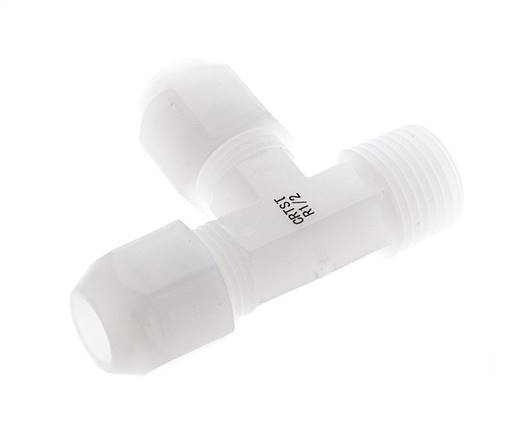 10x12mm & R1/2'' PVDF Right Angle Tee Hose Fitting with Male Threads 10bar/145psi