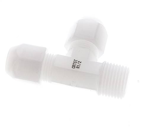 10x12mm & R1/2'' PVDF Right Angle Tee Hose Fitting with Male Threads 10bar/145psi