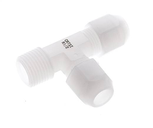 10x12mm & R1/2'' PVDF Right Angle Tee Hose Fitting with Male Threads 10bar/145psi