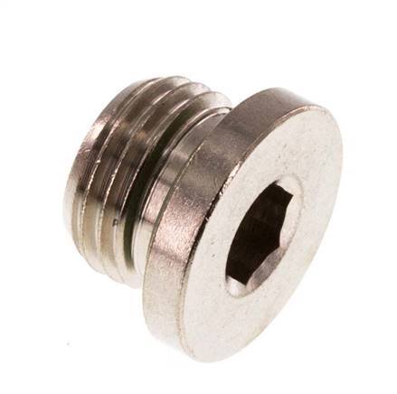 G 1/4'' Nickel plated Brass Closing plug with Inner Hex and FKM Seal 16 Bar [5 Pieces]