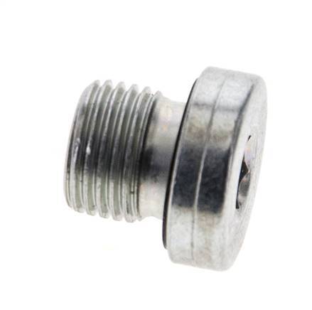 G 1/8'' Buitendraad Verzinkt Stalen Plug met binnenzeskant en NBR Afdichting 400 Bar [5 Stuks]