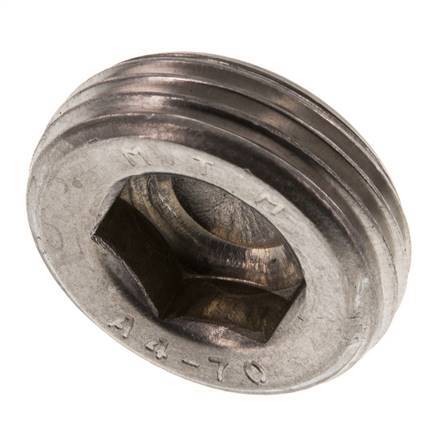 1'' Stainless steel Closing plug with Inner Hex without collar 40 Bar