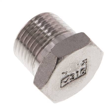 1/2'' NPT Buitendraad RVS Plug met buitenzeskant 16 Bar [2 Stuks]