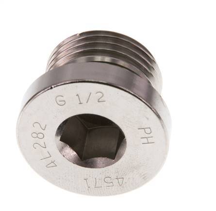 G 1/2'' Buitendraad RVS Plug met Binnenzeskant en FKM Afdichting 400 Bar