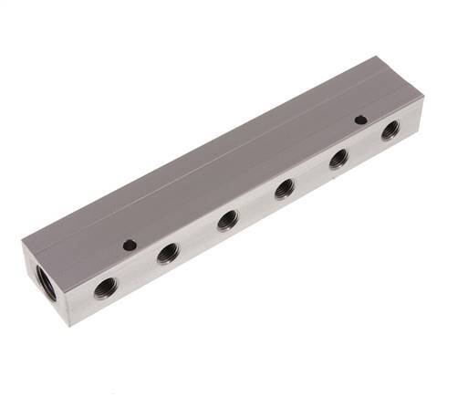 2xG 1/2'' x 12xG 1/4'' Aluminium Distributor Block Double-sided 16 Bar