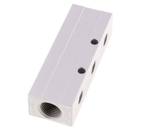 2xG 1/2'' x 3xG 1/4'' Aluminium Verdeelblok Eenzijdig 16 Bar