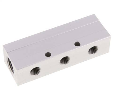 2xG 1/2'' x 3xG 1/4'' Aluminium Verdeelblok Eenzijdig 16 Bar