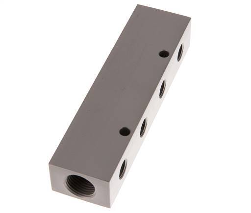 2xG 1/2'' x 4xG 1/4'' Aluminium Verdeelblok Eenzijdig 16 Bar