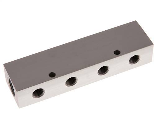 2xG 1/2'' x 4xG 1/4'' Aluminium Verdeelblok Eenzijdig 16 Bar