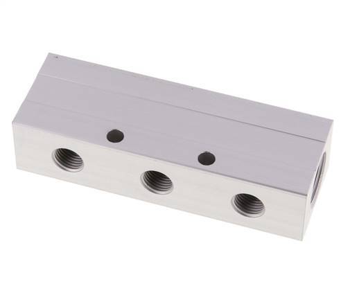 2xG 1/2'' x 6xG 1/4'' Aluminium Verdeelblok Dubbelzijdig 16 Bar