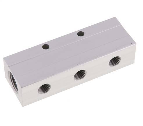 2xG 1/2'' x 6xG 1/4'' Aluminium Verdeelblok Dubbelzijdig 16 Bar