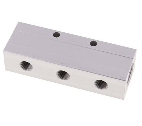 2xG 1/2'' x 6xG 1/4'' Aluminium Verdeelblok Dubbelzijdig 16 Bar