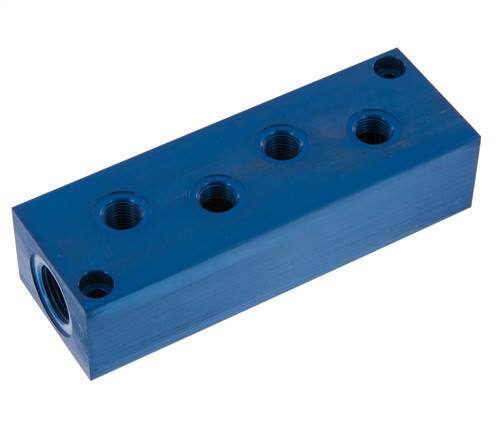 2xG 1/2'' x 8xG 1/4'' Aluminium Verdeelblok Eenzijdig 16 Bar