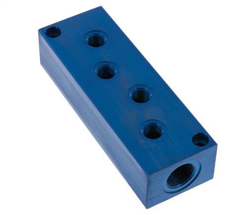 2xG 1/2'' x 8xG 1/4'' Aluminium Verdeelblok Eenzijdig 16 Bar