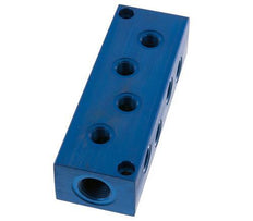 2xG 1/2'' x 8xG 1/4'' Aluminium Verdeelblok Eenzijdig 16 Bar