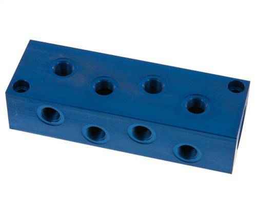 2xG 1/2'' x 8xG 1/4'' Aluminium Verdeelblok Eenzijdig 16 Bar