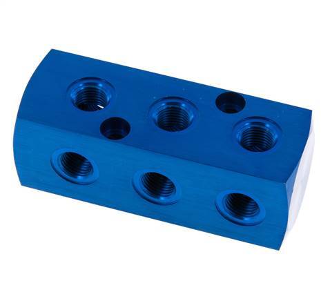 1xG 1/2'' x 9xG 1/4'' Aluminium Verdeelblok Eenzijdig 16 Bar